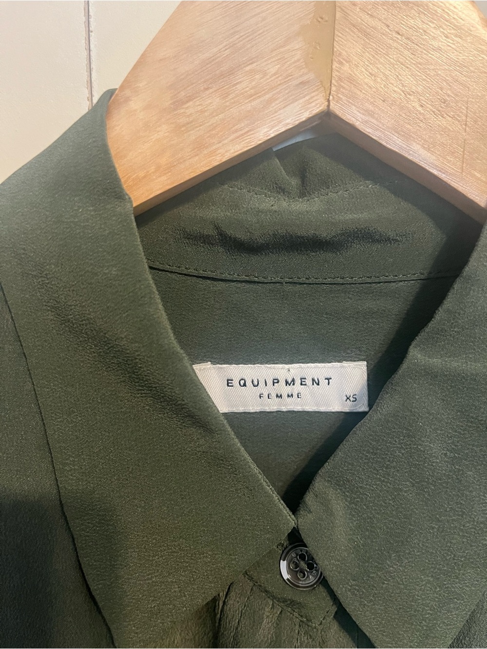 Equipment 100% Silk Dark Olive Button-Front Blouse - Picture 3 of 4